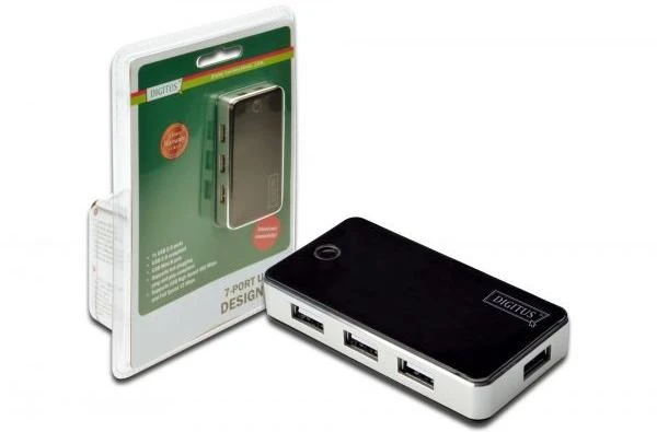 Assmann Electronic DIGITUS USB2.0 Hub 7 prievadų 7xUSB A/F 1xUSB mini su įsk. maitinimo 5V DC 3,5A ir USB laidas juodas