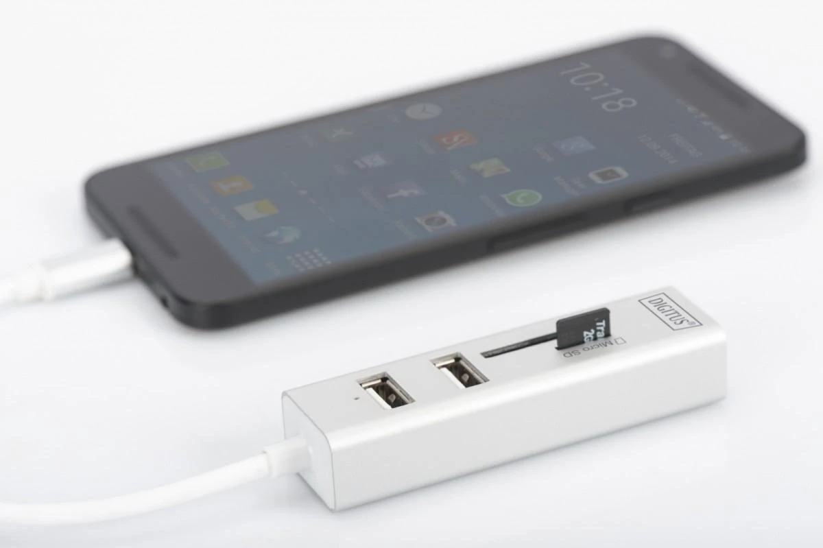 DIGITUS DA-70243 DIGITUS USB Type-C OTG 3 prievadų HUB + kortelių skaitytuvas