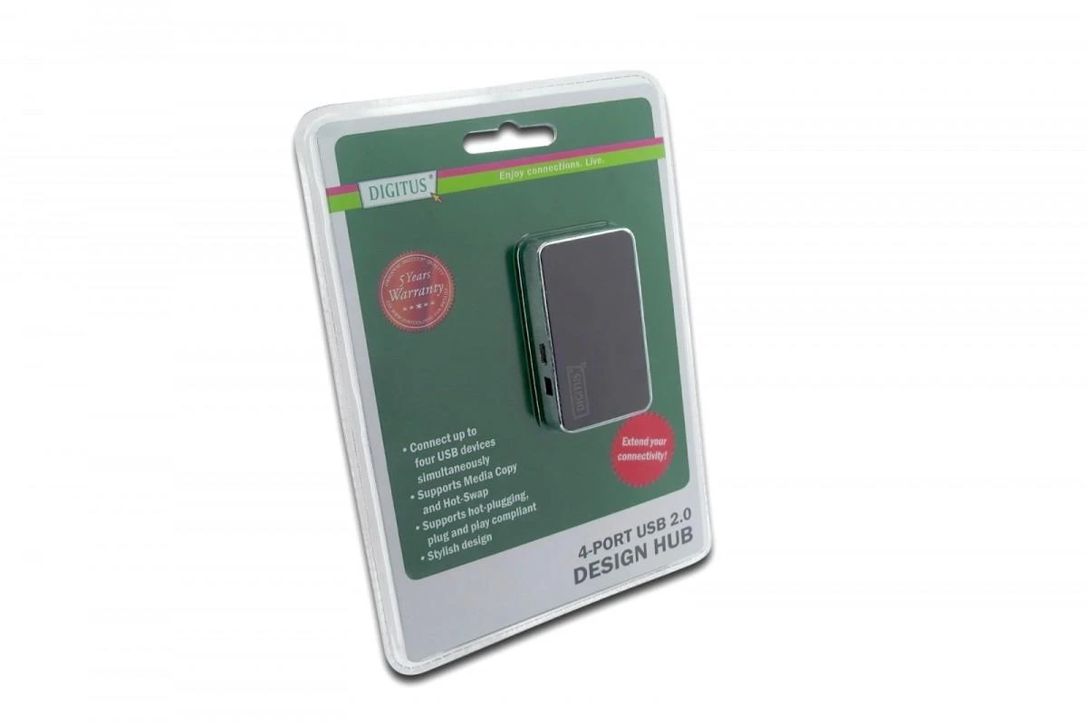 Assmann Electronic DIGITUS USB2.0 Hub 4 prievadų 4xUSB A /F USB B mini F įsk. maitinimo šaltinis ir USB kabelis A/B mini