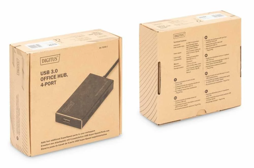 Assmann Electronic DIGITUS USB 3.0 Hub 4 prievadų Įsk. 5V/2A maitinimo šaltinis Aliuminio korpusas