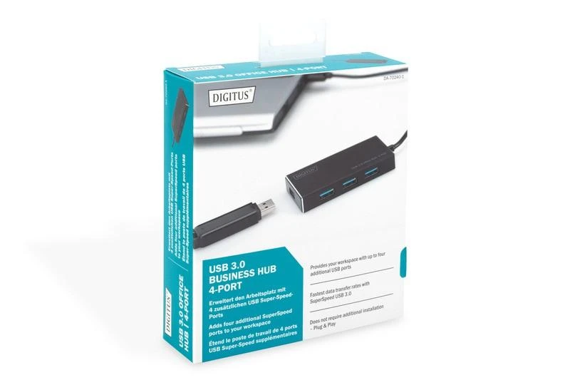 Assmann Electronic DIGITUS USB 3.0 Hub 4 prievadų Įsk. 5V/2A maitinimo šaltinis Aliuminio korpusas