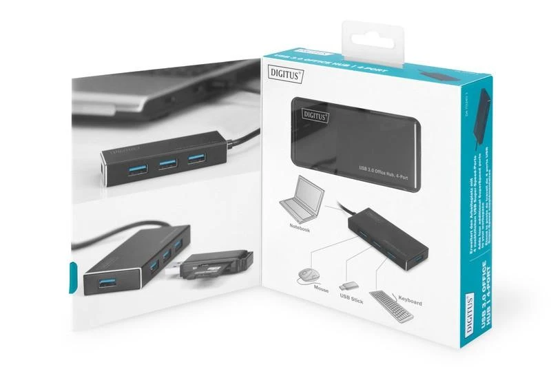 Assmann Electronic DIGITUS USB 3.0 Hub 4 prievadų Įsk. 5V/2A maitinimo šaltinis Aliuminio korpusas