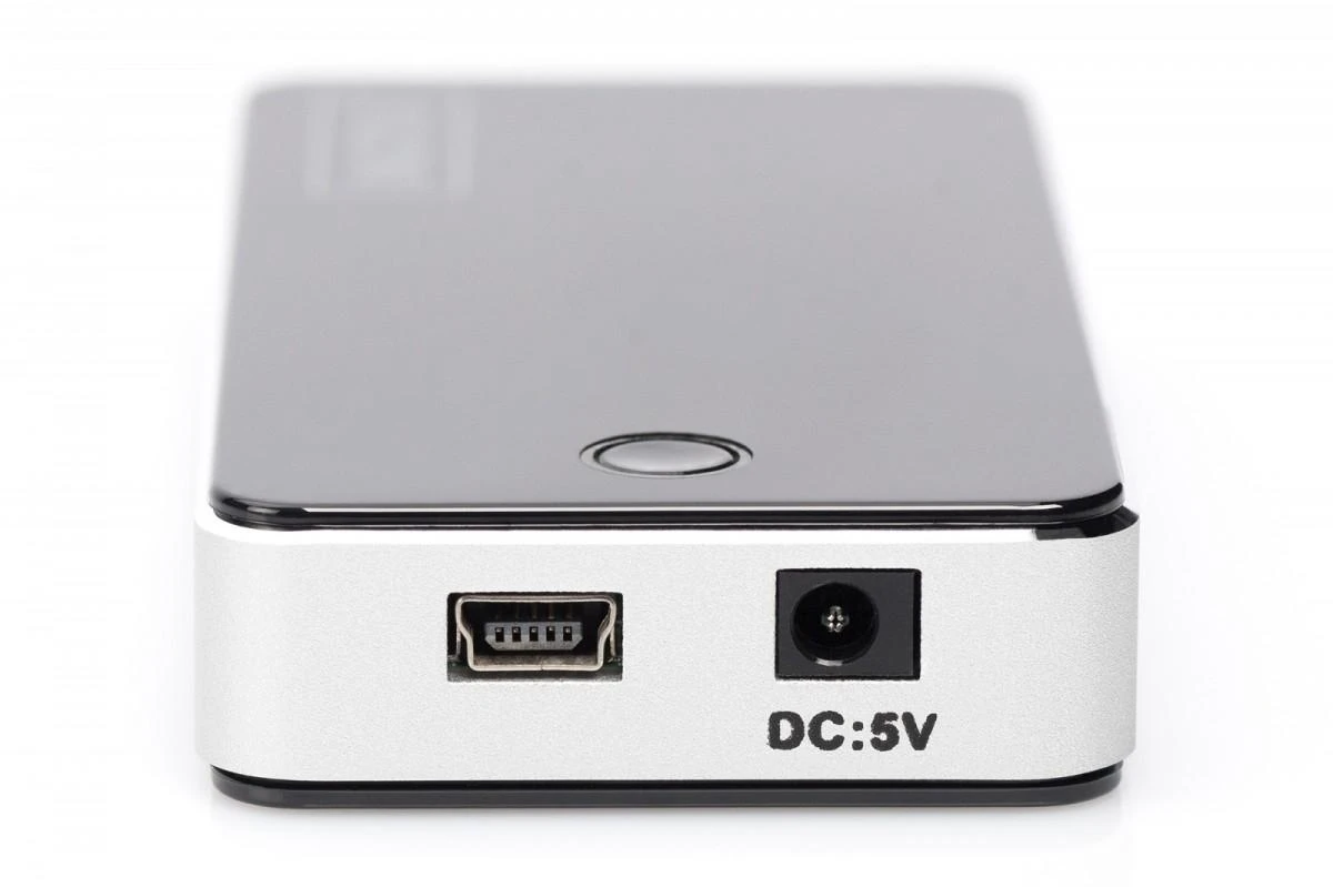 Assmann Electronic DIGITUS USB2.0 Hub 7 prievadų 7xUSB A/F 1xUSB mini su įsk. maitinimo 5V DC 3,5A ir USB laidas juodas