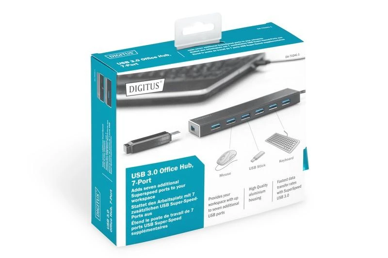 Assmann Electronic DIGITUS Hub 7 prievadų USB 3.0 SuperSpeed, maitinimo šaltinis, HQ aliuminis
