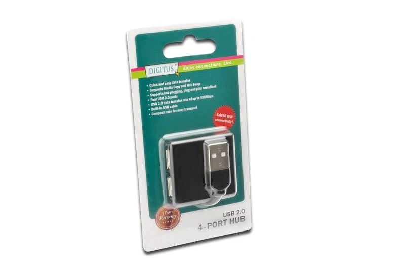Assmann Electronic DIGITUS USB2.0 šakotuvas 4 prievadų 4xUSB A /F USB B mini F be maitinimo šaltinio, įskaitant. USB kabelis A/B mini
