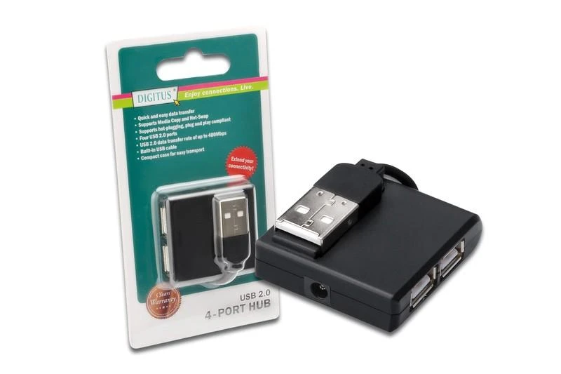 Assmann Electronic DIGITUS USB2.0 šakotuvas 4 prievadų 4xUSB A /F USB B mini F be maitinimo šaltinio, įskaitant. USB kabelis A/B mini