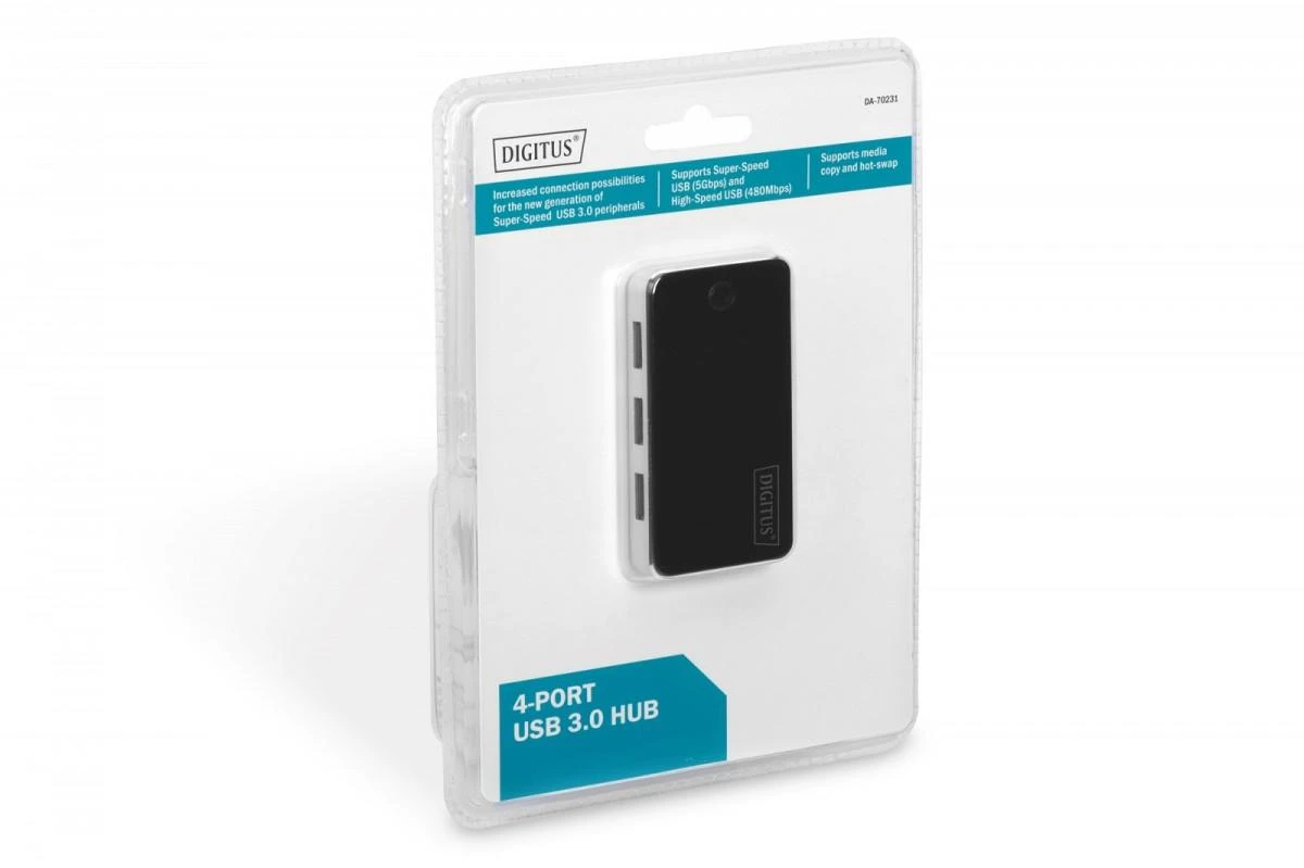 Assmann Electronic DIGITUS 40x USB3.0 Hub 4-port 4xUSB A/F su įsk. ext. Maitinimas 5V 3,5A ir kabelis 1,2m USB2.0 suderinamas