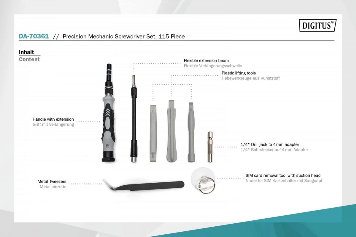 Assmann Electronic DIGITUS Precision Screwdriver Set 115, skirtas mobiliajam telefonui nešiojamam kompiuteriui laikrodžių akinių konsolei
