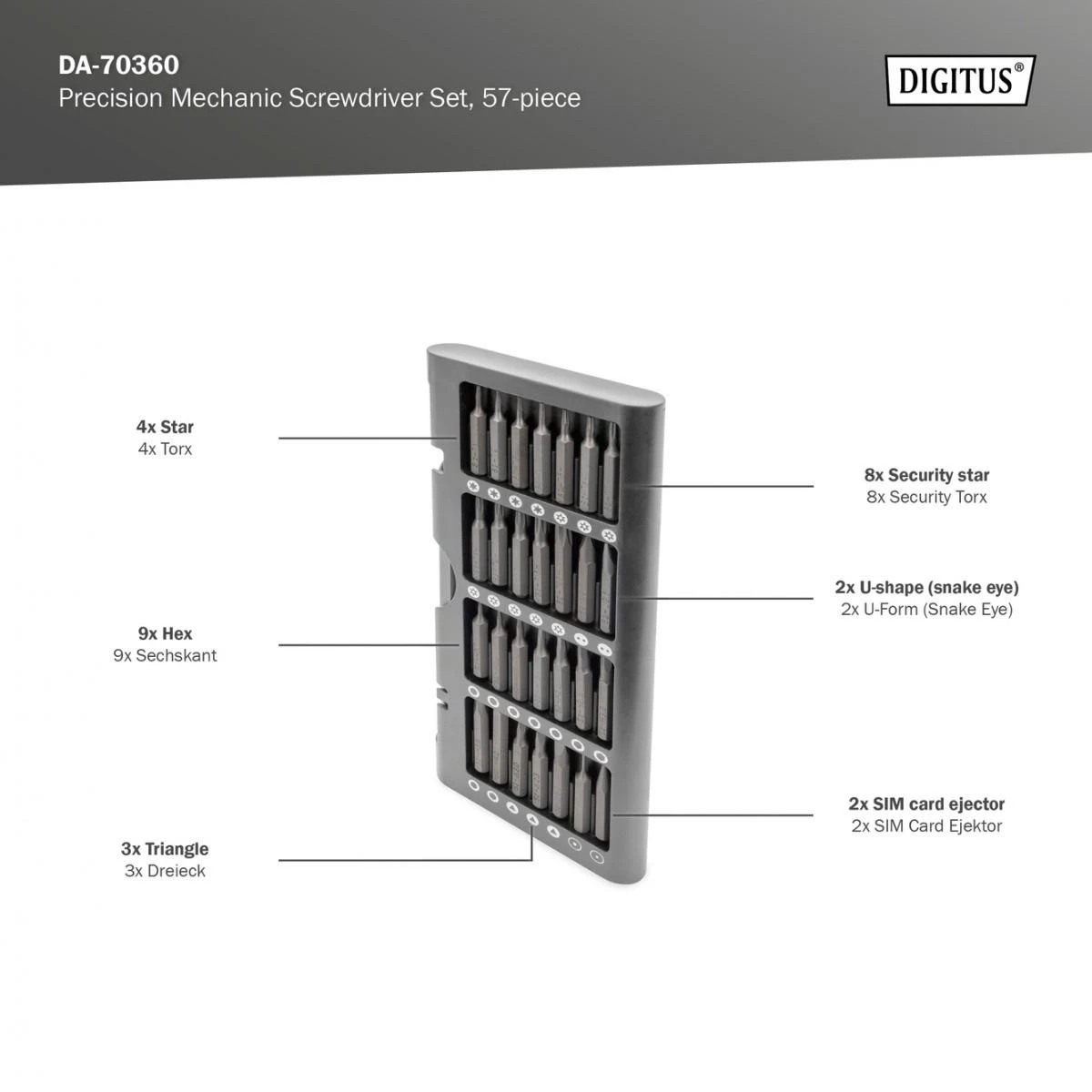 Digitus Skaitmenas | Precision Screwdriver Set 57 mobiliesiems telefonams, nešiojamiesiems kompiuteriams, laikrodžiams, akiniams, konsolei | Įrankių rinkinys