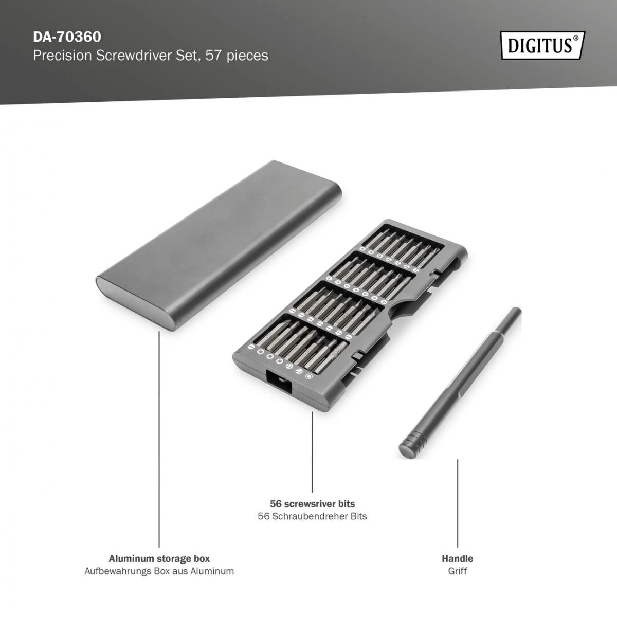 Digitus Skaitmenas | Precision Screwdriver Set 57 mobiliesiems telefonams, nešiojamiesiems kompiuteriams, laikrodžiams, akiniams, konsolei | Įrankių rinkinys