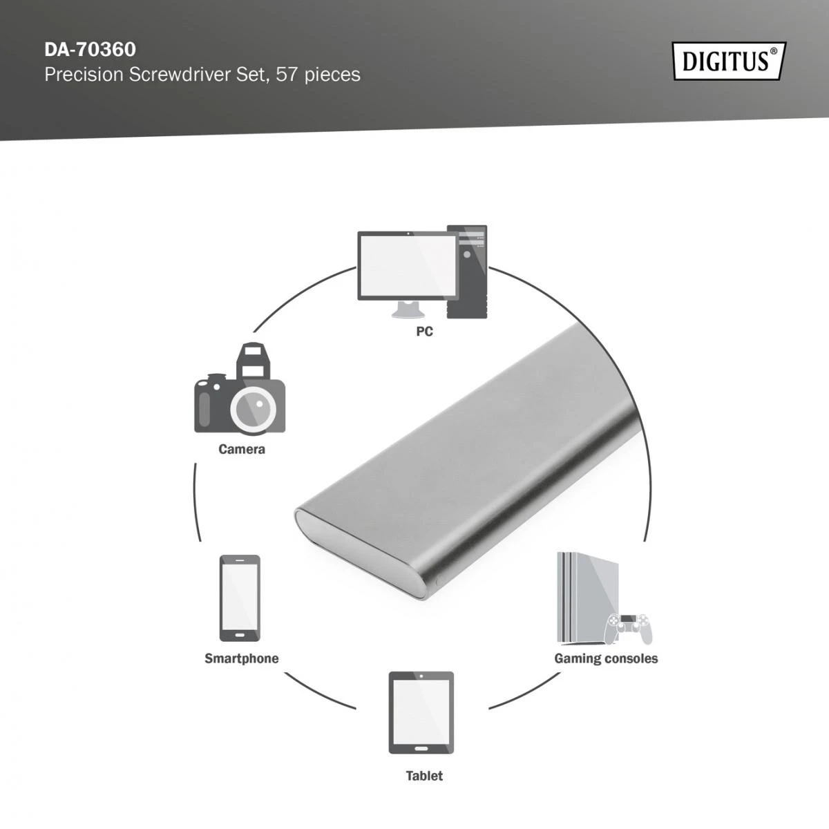 Digitus Skaitmenas | Precision Screwdriver Set 57 mobiliesiems telefonams, nešiojamiesiems kompiuteriams, laikrodžiams, akiniams, konsolei | Įrankių rinkinys