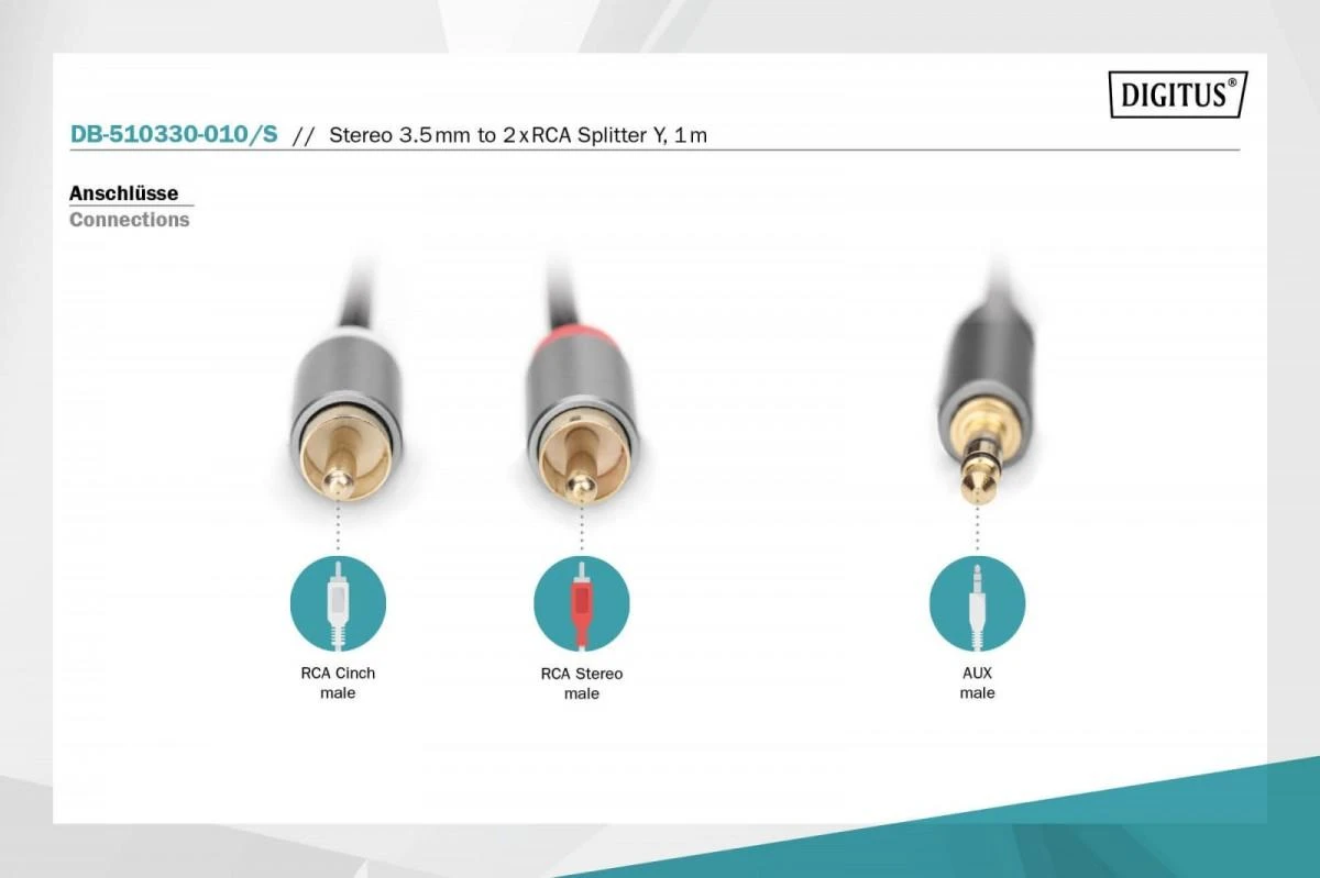 Digitus adapterio jungčių tipai: RCA ir 3,5 mm lizdas