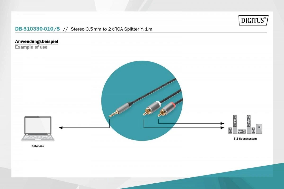 Audio adapterio kabelio naudojimo schema