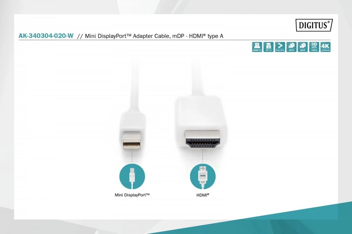Mini DisplayPort į HDMI kabelio jungčių schema