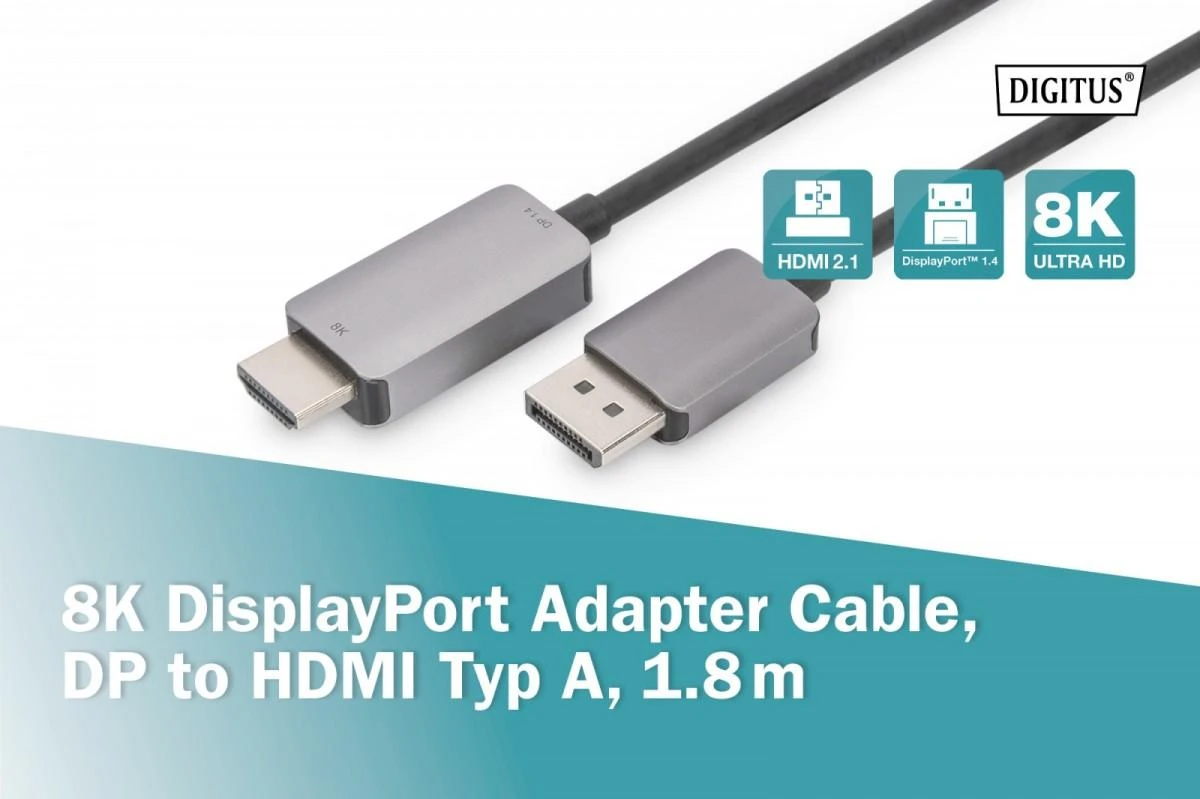 Digitus DB-340305-018-S vaizdo kabelio adapteris 1,8 m DisplayPort HDMI Juoda