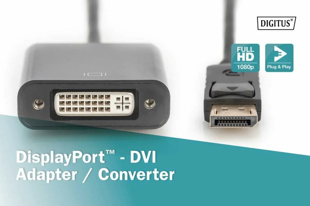 Assmann Electronic ASSMANN DisplayPort adapterio laidas DP - DVI 24+5 M/F 0.15m su blokavimu DP 1.1a suderinamas su CE bl