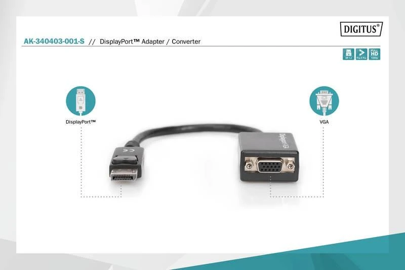 Assmann Electronic DIGITUS adapterio kabelio ekranasPortas VGA HD15 0,15m AWG28 2x ekranuotas