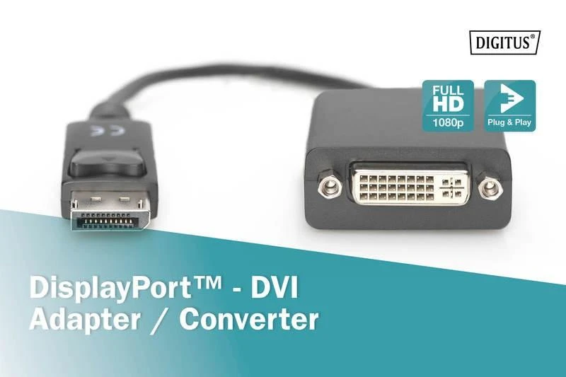 Assmann Electronic ASSMANN DisplayPort adapterio laidas DP - DVI 24+5 M/F 0.15m su blokavimu DP 1.1a suderinamas su CE bl