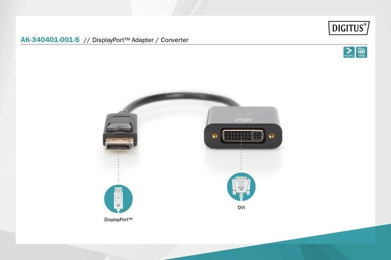 Assmann Electronic DIGITUS adapterio kabelio ekranasPrievadas DVI-I M/F 0,15 m AWG28 2x ekranuotas