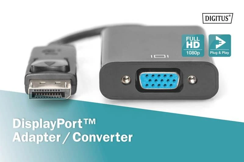 Assmann Electronic DIGITUS DisplayPort adapterio laidas DP - HD15 M/F 0.15m su blokavimu DP 1.1a suderinamas su CE bl