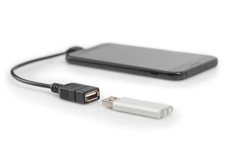 Digitus Assmann Electronic ASSMANN USB 2.0 adapterio laidas OTG tipo micro B - A M/F 0,15m USB 2.0 atitinka stačiakampį bl