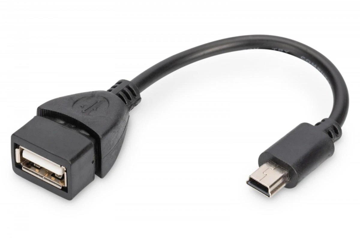 Assmann Electronic ASSMANN USB 2.0 adapterio kabelis OTG tipo mini B - A M/F 0.2m USB 2.0 atitinka bl