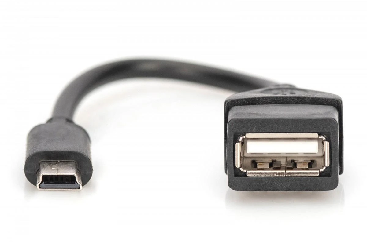 Assmann Electronic ASSMANN USB 2.0 adapterio kabelis OTG tipo mini B - A M/F 0.2m USB 2.0 atitinka bl