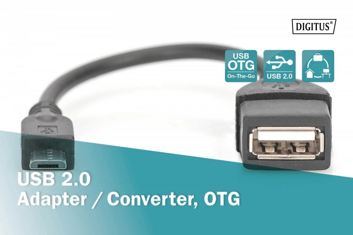 Assmann Electronic ASSMANN OTG kabelis USB micro-B St iki USB-A Bu 20cm