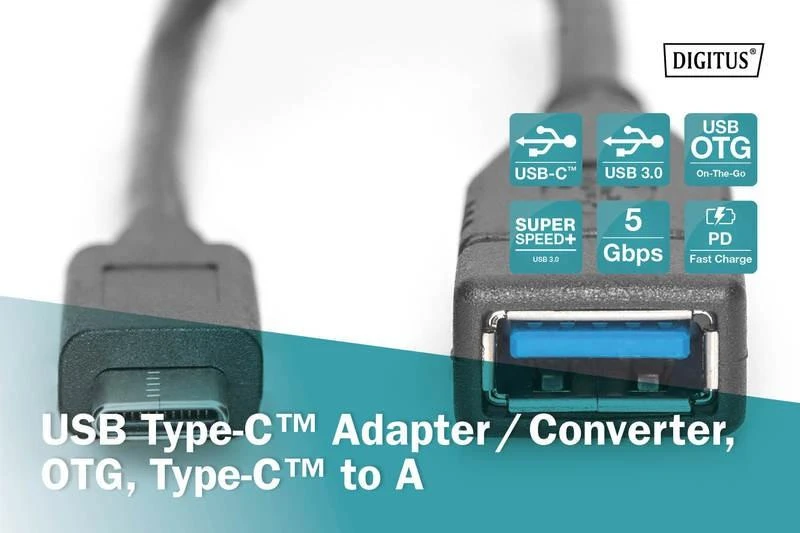 Assmann Electronic DIGITUS USB Type-C adapterio laidas OTG tipas C - A M/F 0 15m Super Speed bl