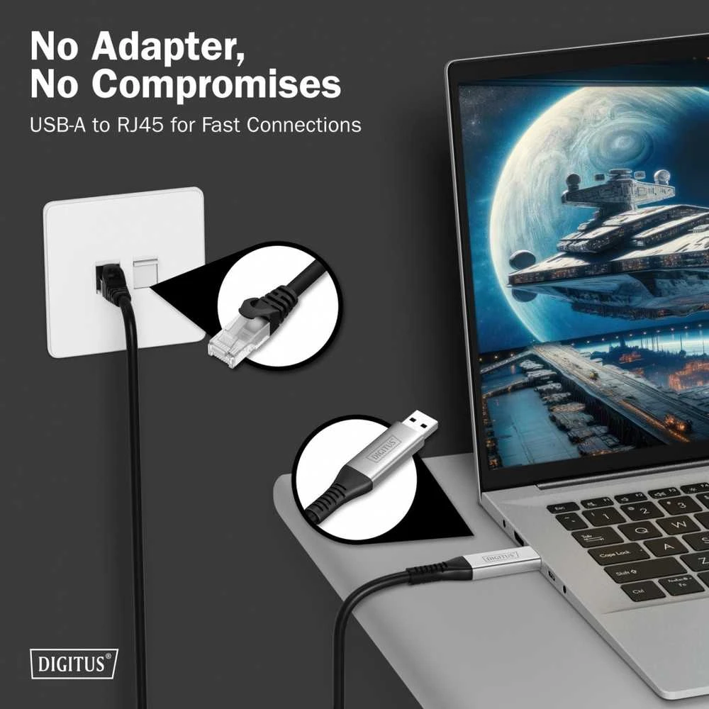 Digitus digitus Kabelis adapter USB-A - RJ45 Kat. 6A S/FTP, 1 Gbit/s, USB 3.2 Gen1, LSZH, 5m