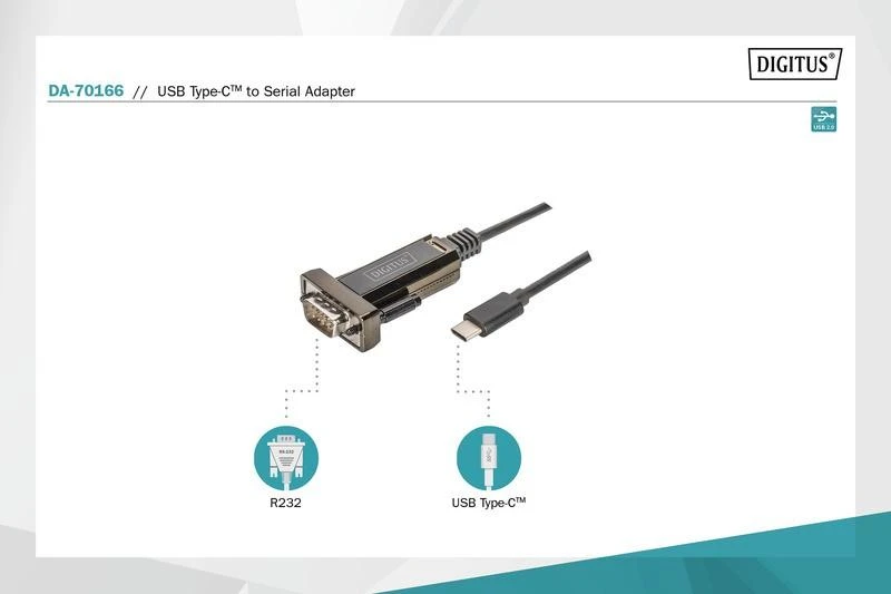 Assmann Electronic DIGITUS USB Type C 2.0 to serial Converter DSUB 9M 1m kabelio ilgis