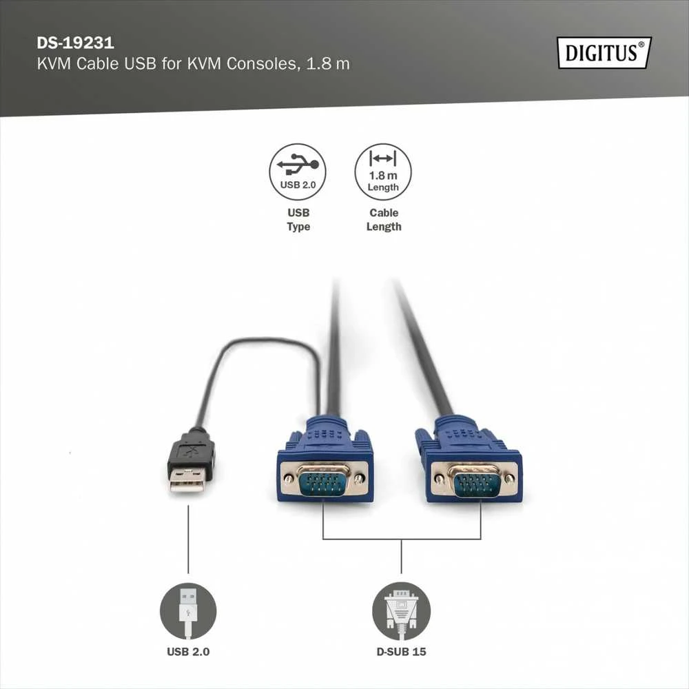 Assmann Electronic DIGITUS KVM kabelis PS2 ir USB konsolėms su KVM 1xHD-15/M 1xVGA HD-15/M 2xPS2 1x USB 1,8m