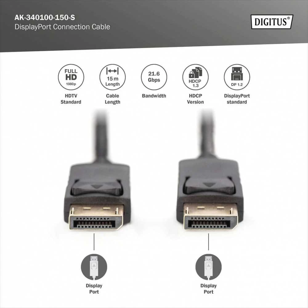 Assmann Electronic ASSMANN DisplayPort kabelis St/St 15,0 m su blokavimu Full HD 1080p