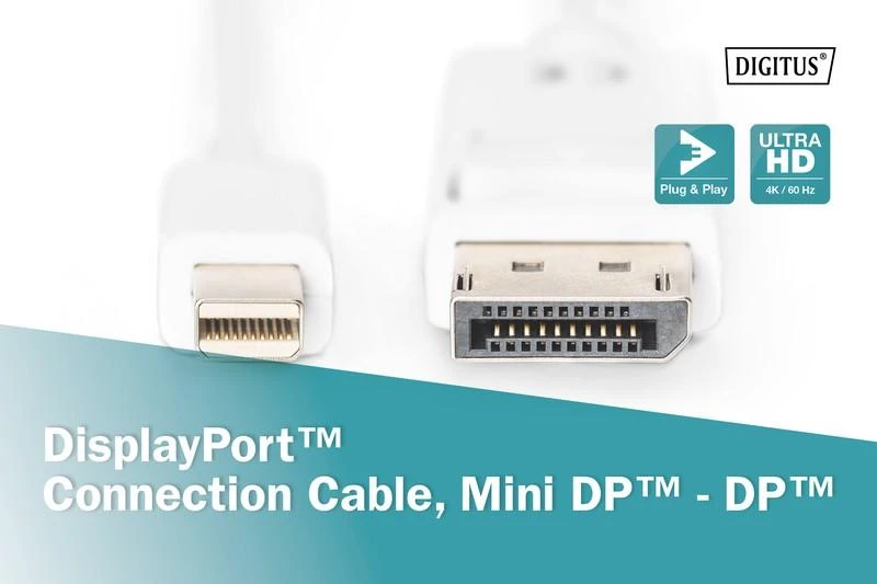Assmann Electronic ASSMANN kabelis mini DisplayPort kištukas prie displayPort kištukas 2m dvigubas ekranavimas baltas