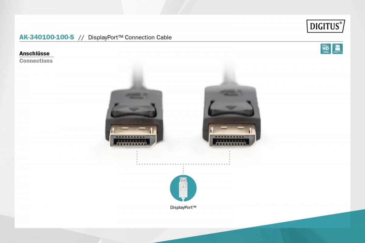 Assmann Electronic DIGITUS jungties kabelis DisplayPort M/M 10.0m su blokavimu Full HD 1080p
