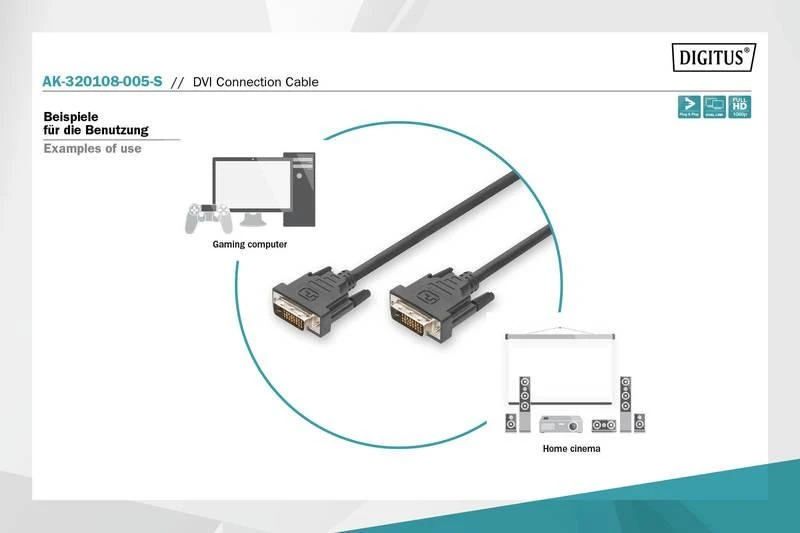 Assmann Electronic ASSMANN DVI prijungimo kabelis DVI(24+1) M/M 0.5m DVI-D Dual Link bl