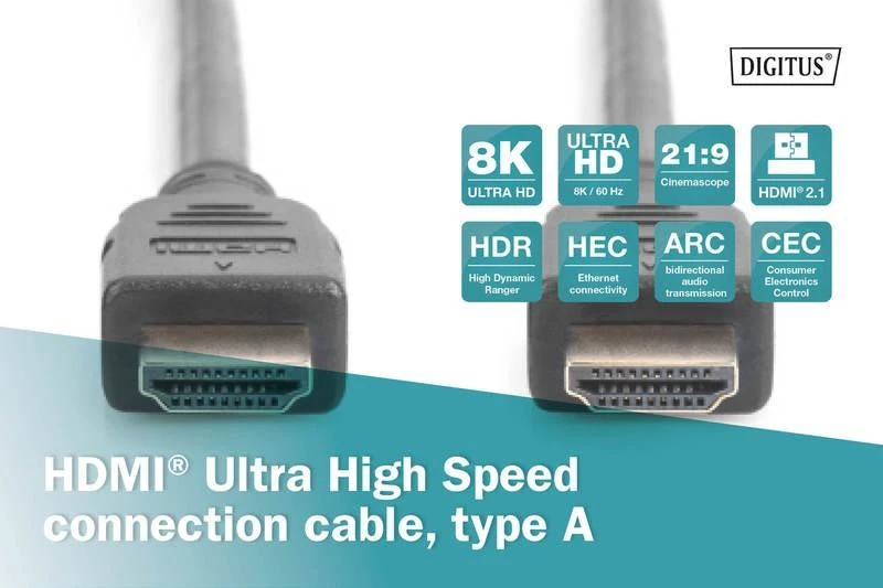 Assmann Electronic Assmann elektroninis ASSMANN jungiamasis kabelis HDMI Ultra HighSpeed Ethernet 8K 60Hz UHD tipas HDMI A/HDMI A M/M 3m