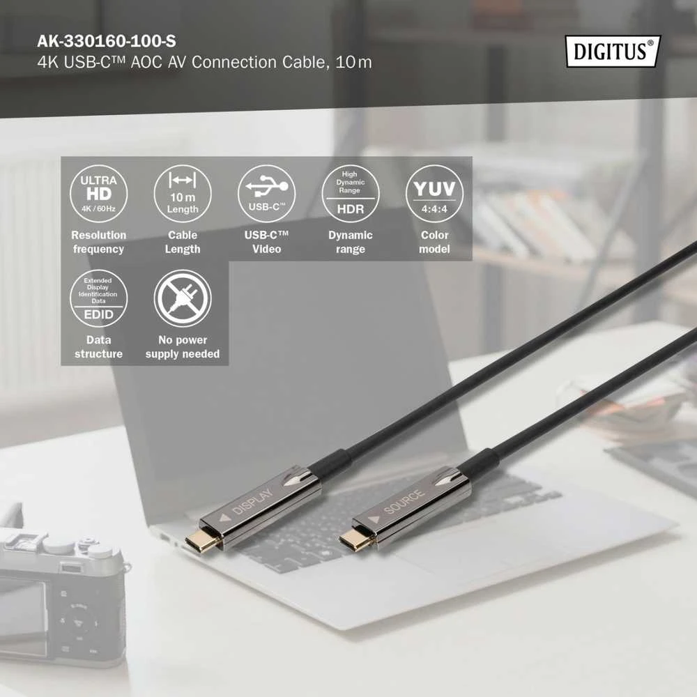 Assmann Electronic DIGITUS USB Type-C – USB Type-C AOC hibridinis FO kabelis 4K 60Hz USB 3.1 SPEC 10m