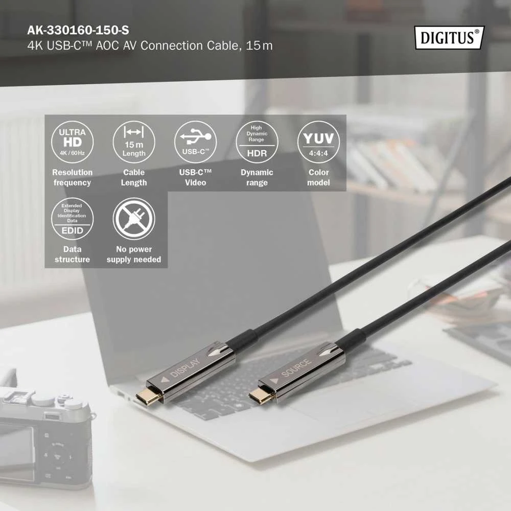 Assmann Electronic DIGITUS USB Type-C-USB Type-C AOC hibridinis FO kabelis 4K 60Hz USB 3.1 SPEC 15m