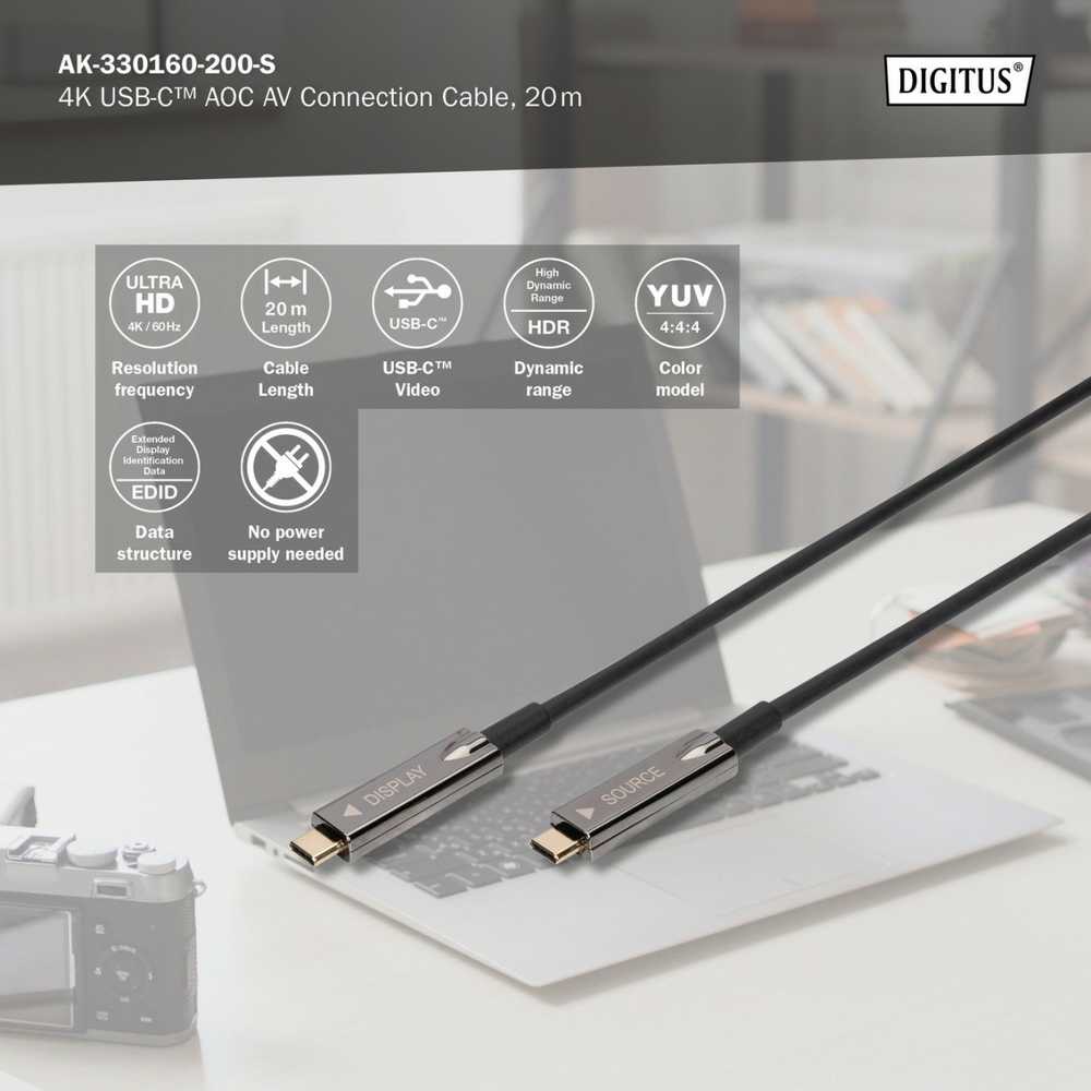 Assmann Electronic DIGITUS USB Type-C-USB Type-C AOC hibridinis FO kabelis 4K 60Hz USB 3.1 SPEC 20m