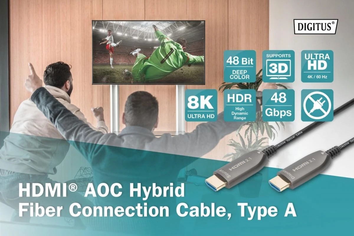 Assmann Electronic ASSMANN HDMI AOC Hibridinio pluošto prijungimo kabelis Tipas A M/M 30m UHD 8K60Hz CE auksinis bl