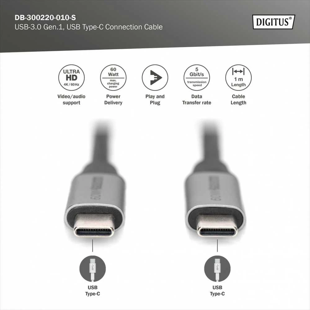 Digitus Skaitmenas | DB-300220-010-S | USB-C į USB-C