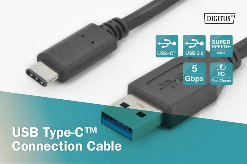Assmann Electronic ASSMANN USB Type-C jungties kabelis, tipas C iki A M/M 1,0 m Super Speed bl