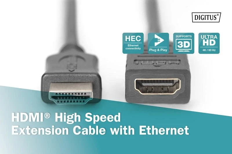 Assmann Electronic Assmann elektroninis DIGITUS HDMI prailginimo kabelis 4K/Ultra HD ir 3D + Ethernet jungtis 5 m