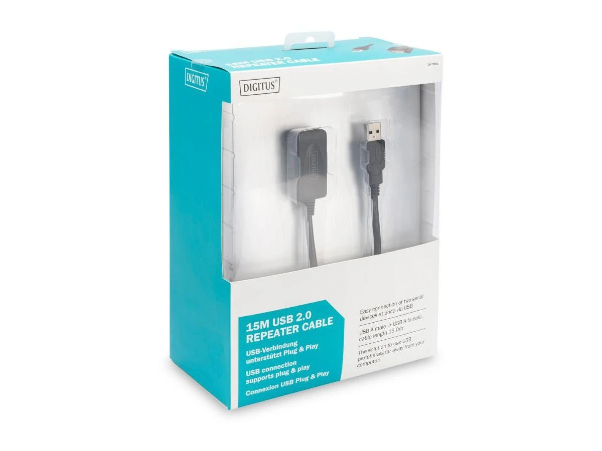 Assmann Electronic DIGITUS USB 2.0 kartotuvo kabelis, 15m USB A vyriškas / A moteriškas