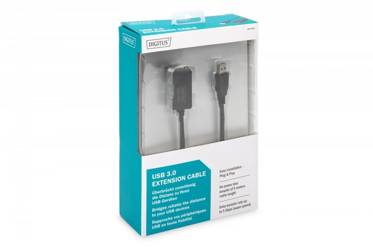 Assmann Electronic Cable DIGITUS DA-73104 (USB M - USB F, 5m, juodos spalvos)