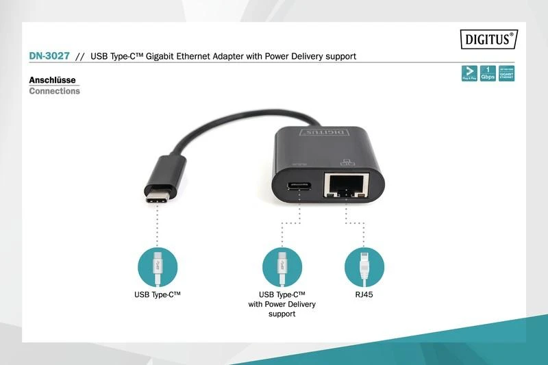 Digitus USB-C į RJ45 adapteris su jungčių schema