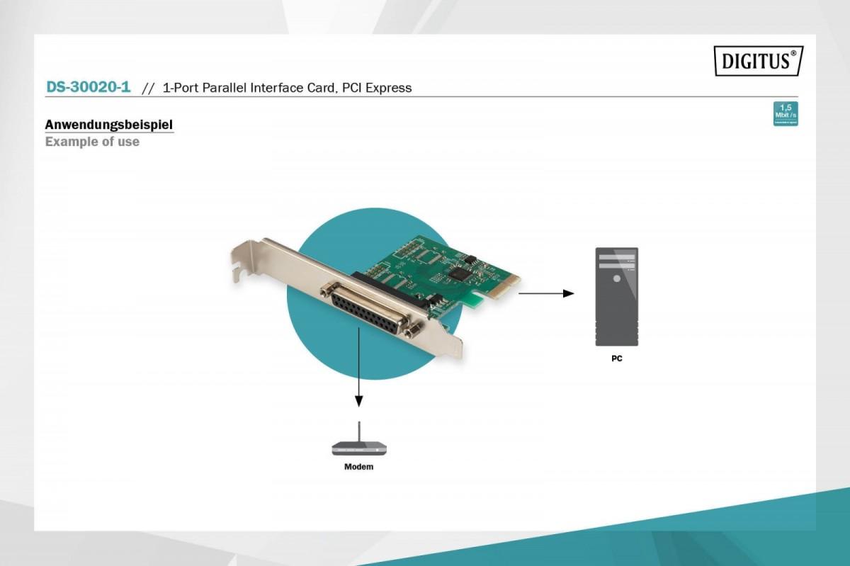 Assmann Electronic DIGITUS PCIexpress Add-On kortelė Lygiagreti 1 prievadas 1xDB25 F Slot Bracket + LP Bracket OXPCIe952 lustų rinkinys