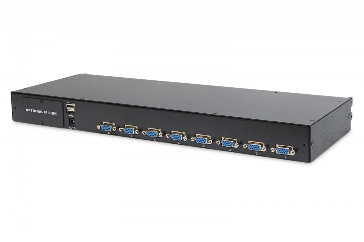 Assmann Electronic DIGITUS modulinė 43,2 cm 17 colių TFT konsolė su 8 prievadų KVM US klaviatūra RAL 9005 juodos spalvos