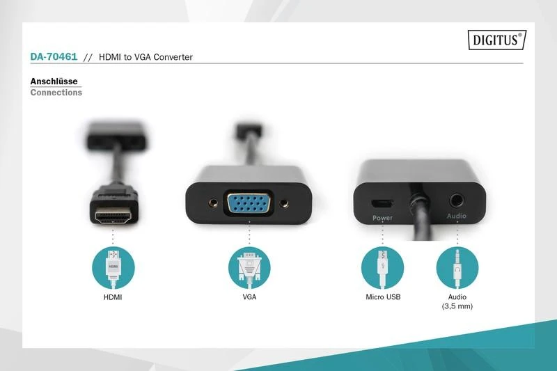 Assmann Electronic DIGITUS keitiklis HDMI į VGA HDMI A kištukas prie VGA jungties 3,5 mm garso lizdas juodas